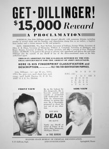 Affiche de récompense pour John Dillinger - American School