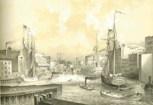 Pont de Rush Street, vue depuis State Street, de Chicago Illustrated, avec descriptions littéraires par James W. Sheahan, publié par Jevne & Almini, Chicago, 1866-67 - American School