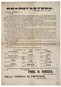 Ordre spécial n° 357 publiant les prix des denrées alimentaires pour prévenir la spéculation, 23 mai 1862 - American School