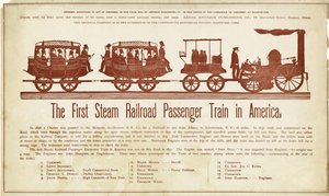 Le premier train de passagers à vapeur en Amérique, publié vers 1870 - American School