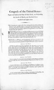 La Déclaration des droits des États-Unis, complétée en 1789 - American School