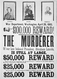 Affiche du département de la guerre de Washington annonçant une récompense pour trouver l