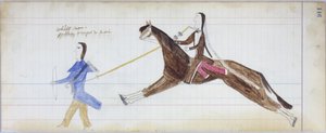 Homme blanc partiellement transformé en indien, illustration du Black Horse Ledger, 1877-79