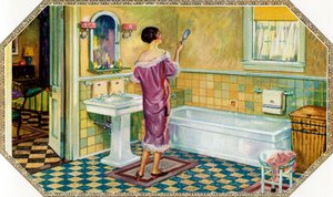 Femme debout dans une salle de bain Art Déco - American School