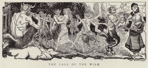 Femme tentée par des faunes de céder à ses pulsions les plus sauvages (litho) - American School