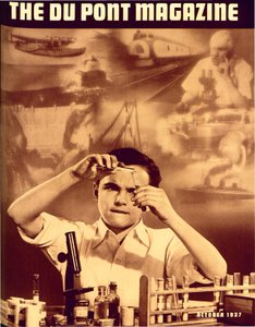 Jeune garçon avec un ensemble de chimie, couverture du DuPont Magazine, octobre 1937