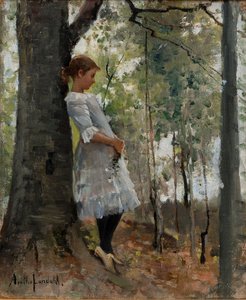 Fille dans une forêt de feuilles - Amélie Lundahl