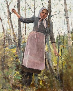 Printemps ; fille dans une forêt de bouleaux - Amélie Lundahl