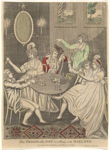 Le fils prodigue festoyant avec des prostituées (Il a gaspillé sa substance avec une vie de débauche - St. Luc 15 Chap 13v)