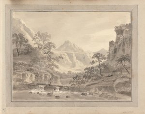 Vues en Angleterre, Écosse et Pays de Galles ; Tour en Écosse : Paysage montagneux avec pont - Amos Green