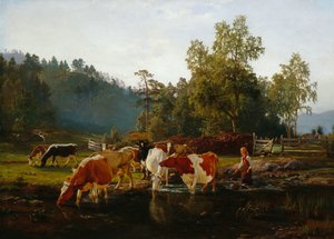 Vaches au bord de la rivière - Anders Askevold