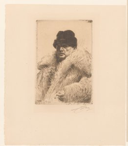 Autoportrait avec fourrure et chapeau - Anders Leonard Zorn (signed by artist)