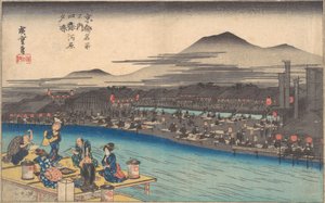 Se rafraîchir le soir à Shijogawara - Ando Hiroshige