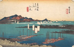 Vue lointaine de la plage de Miho depuis Ejiri, vers 1834