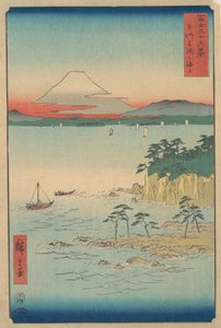 Fuji depuis Miura, Sagami Soshu Miura no Kaijo, de la série Trente-six vues du mont..., 1858
