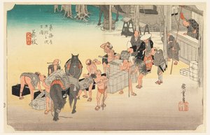 Station de poste de Fujiyeda, dans Les Cinquante-trois Stations de la route Tokaido - Ando Hiroshige