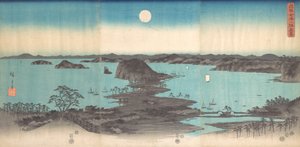 Panorama des huit vues de Kanasawa sous une pleine lune - Ando Hiroshige