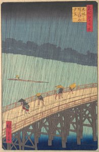 Averse soudaine sur le pont Shin-Ohashi et Atake Ohashi Atake no yudachi, de la série..., 1857 - Ando Hiroshige