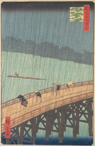Averse soudaine sur le pont Shin-Ohashi et Atake Ohashi Atake no yudachi, de la série..., 1857 - Ando Hiroshige