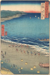 Plage de Yasashi, connue sous le nom de Kujukuri, province de Kazusa, de la série Vues de lieux célèbres, vers 1853