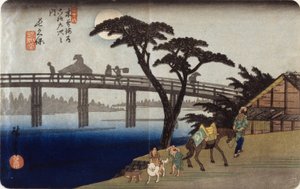 (Silhouettes grises sur un pont) - Ando or Utagawa Hiroshige