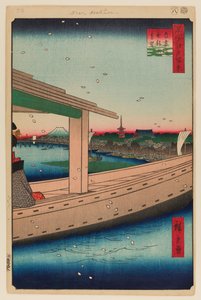 Vue lointaine du temple Kinryuzan et du pont Azuma (Azumabashi Kinryuzan Enbo)