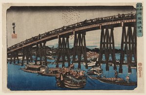 Profiter de la fraîcheur du soir au pont Ryōgoku - Ando or Utagawa Hiroshige