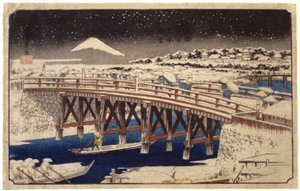 Nihonbashi sous la neige (impression sur bois en couleur) - Ando or Utagawa Hiroshige