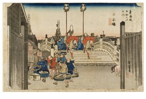 Nihonbashi : vue du matin de la série Les cinquante-trois stations du Tokaido, c.1831-1834