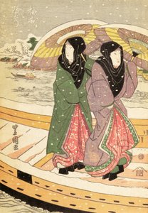 Femmes marchant sur un pont sous la neige, pub.1848