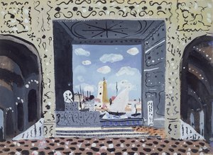 Décor pour une représentation du "Barbier de Séville" à Paris (huile sur carton)