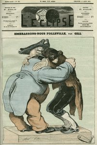 Caricature "Nous embrassons Folleville", vaudeville par Eugène Labiche (1815-1888) et Auguste Lefranc (1814-1878). Couverture dans "L