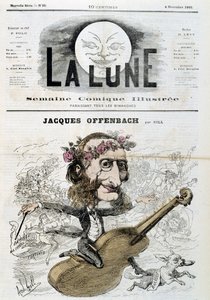 Caricature de Jacques Offenbach (1819 - 1880), chevauchant un violon - par Gill dans « La Lune » du 04/11/1866 - Andre Gill