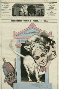 Caricature de Louise Theo et Anna Judic, chanteuses dans une pièce de Jacques Offenbach. Couverture de L