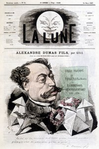 Dessin comique sur Alexandre Dumas Fils par Gill. Couverture de « La Lune » du 24/03/1867 - Andre Gill