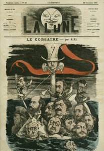 Illustration du journal « Le Corsaire » et de ses chroniqueurs. Caricature de Gill, dans « La Lune », 24 novembre