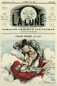 Portrait de Jules Favre (1809-1880), avocat et homme politique français. Caricature de Gill, dans "La Lune", 31 mars