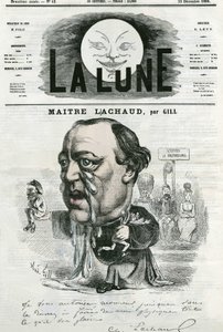 Portrait de Maître Charles Lachaud (1817-1882), avocat français. Caricature de Gill, dans "La Lune", 23 décembre