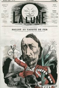 Portrait de Sallot, dit "Casque de Fer". Caricature par Gill, dans "La Lune", 4 août