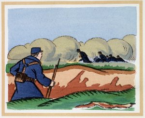 22 avril 1915 : Les Allemands utilisent des gaz asphyxiants - dans "Le Livre des Heures Héroïques 1914/1918" par André Hellé (1871-1945)