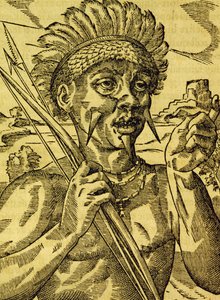 Chef de tribu de cannibales, gravure tirée de Cosmologie Universelle, par André Thevet (1504-1592), Paris