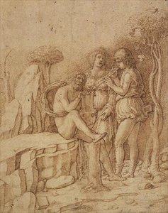 Trois musiciens dans un paysage