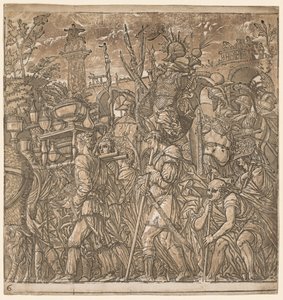 Le Triomphe de Jules César : Soldats portant des vases et des trophées de guerre - Andrea Andreani