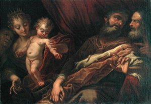 Le jeune Moïse debout sur la couronne du Pharaon