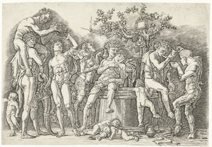 Bacchanale avec satyres et bacchantes près du pressoir à vin