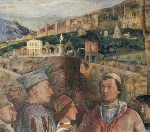 (détail) Fresque dans la Chambre Nuptiale par Andrea Mantegna, Château de Saint-Georges, Mantoue