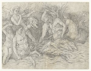 Combat entre tritons avec des néréides sur leur dos