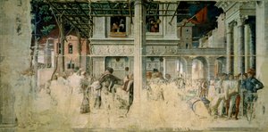 Le martyre et le transport du corps décapité de Saint Christophe, c.1448-57