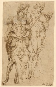 Deux figures masculines debout (recto) ; Un homme couché et autres études (verso)