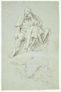 Homme assis avec la tête appuyée sur la main gauche. Apôtre ?